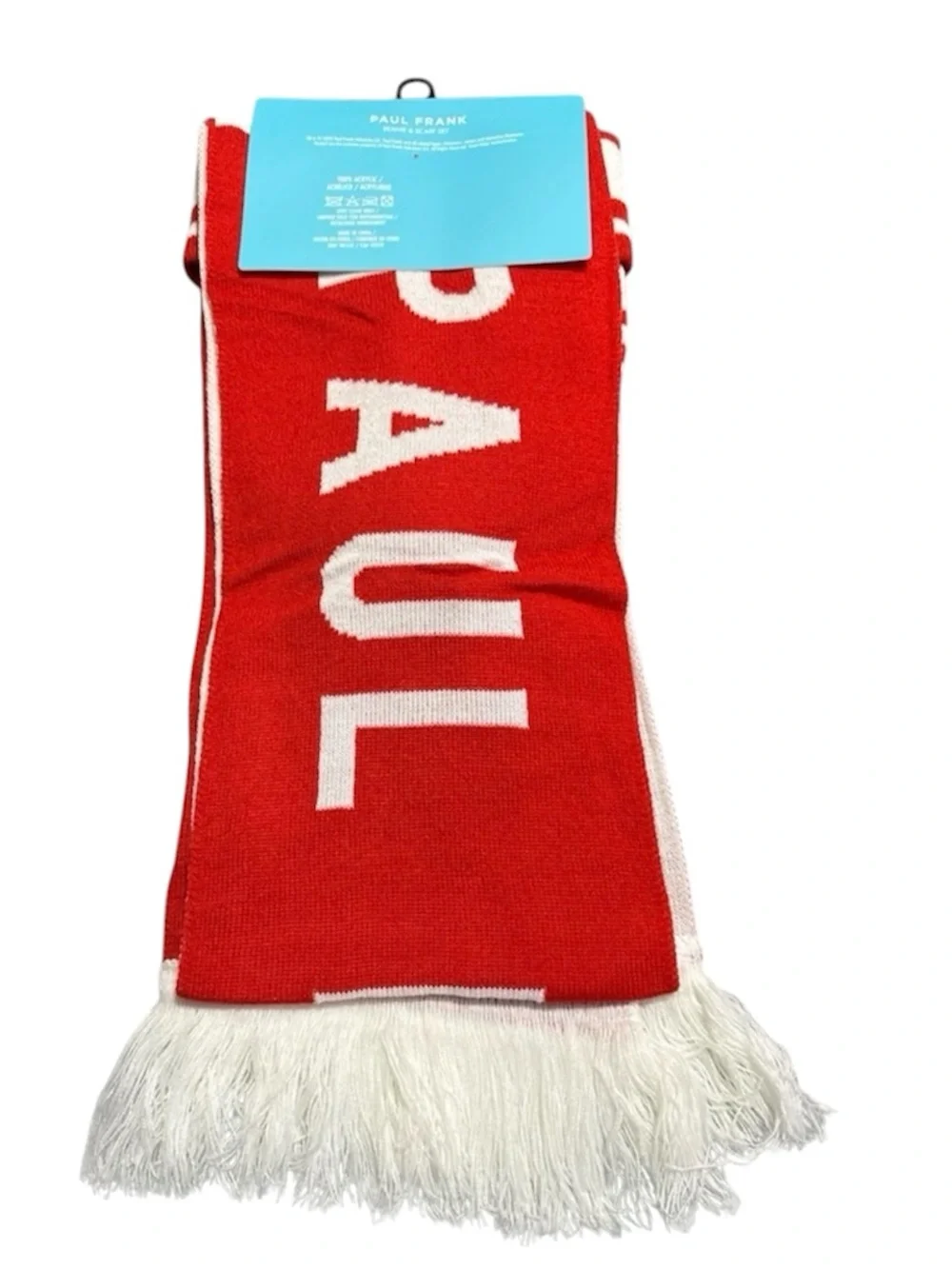 Paul Frank Red and White Monkey Knit Beanie & Scarf Set
